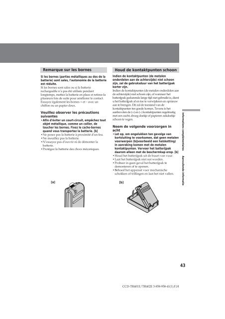 Sony CCD-TR401E - CCD-TR401E Consignes d&rsquo;utilisation N&eacute;erlandais