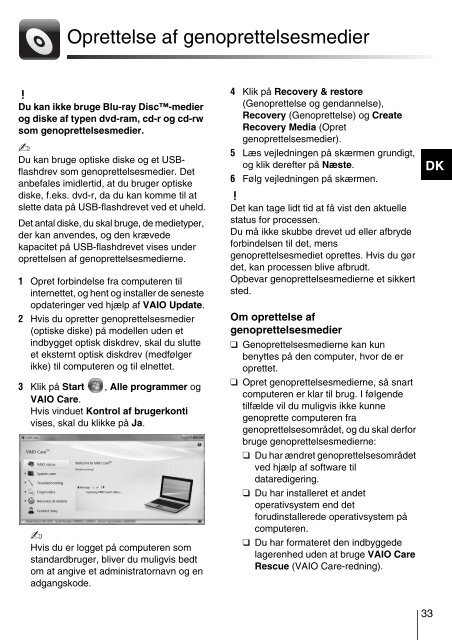 Sony VPCEE4J1E - VPCEE4J1E Guide de d&eacute;pannage Danois