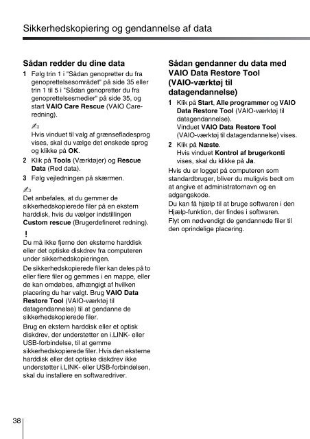 Sony VPCEE4J1E - VPCEE4J1E Guide de d&eacute;pannage Danois