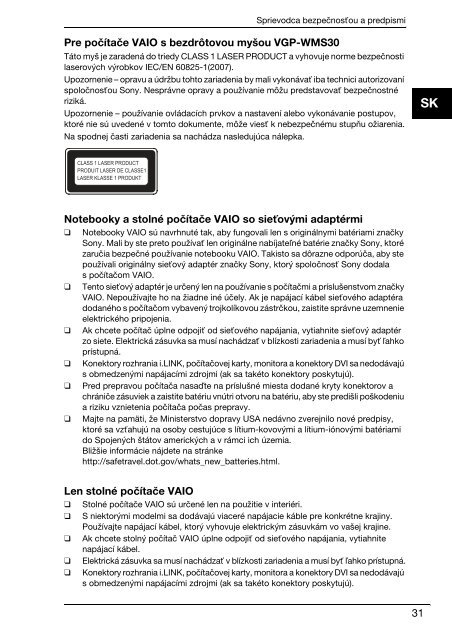 Sony VPCEE4J1E - VPCEE4J1E Documents de garantie Slovaque