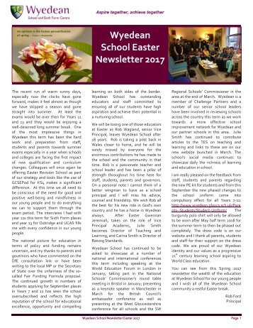 Wyedean School Easter Newsletter 2017