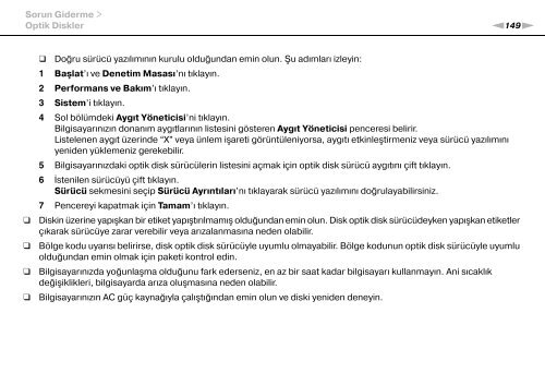 Sony VGN-FW41E - VGN-FW41E Mode d'emploi Turc