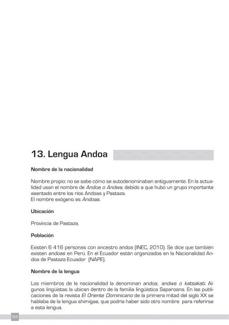 PERFILES DE LAS LENGUAS Y SABERES DEL ECUADOR