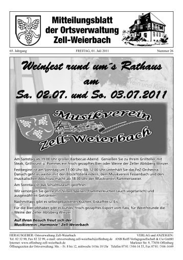 Weinfest rund um´s Rathaus am Sa. 02.07. und So ... - Zell-Weierbach