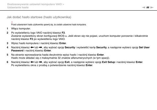 Sony VGN-FW41E - VGN-FW41E Mode d'emploi Polonais