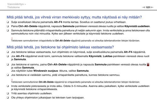 Sony VGN-FW41E - VGN-FW41E Mode d'emploi Finlandais