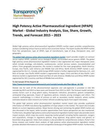 High Potency Active Pharmaceutical Ingredient Market Share, Trends, Price and Analysis To 2023