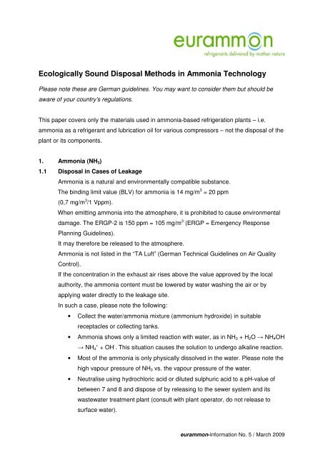 Ecologically Sound Disposal Methods in Ammonia ... - Eurammon