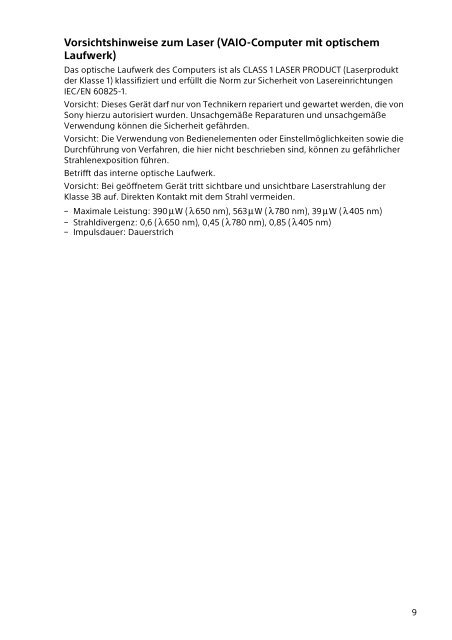 Sony SVF1532A4E - SVF1532A4E Documents de garantie Allemand