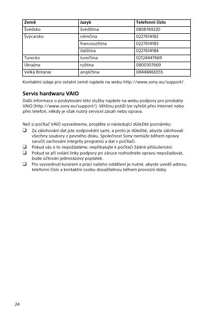 Sony SVF1532A4E - SVF1532A4E Documents de garantie Slovaque