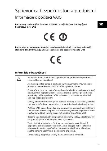 Sony SVF1532A4E - SVF1532A4E Documents de garantie Slovaque