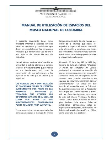 AGENDA DE CALIDAD - MANUAL DE USO DE ESPACIOS DEL MUSEO NACIONAL DE COLOMBIA 2017