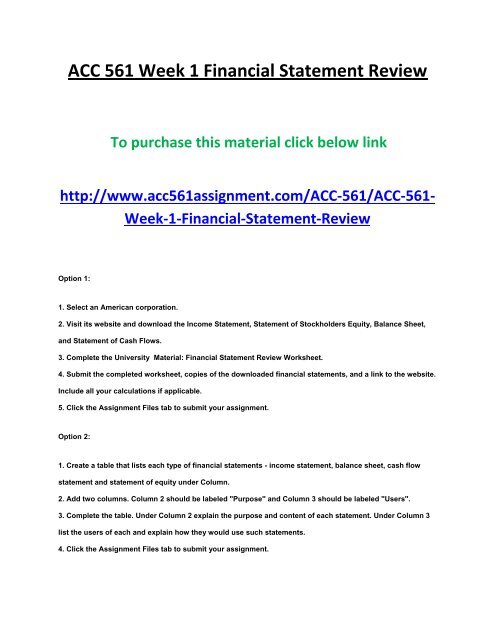 ACC 561 Week 1 Financial Statement Review