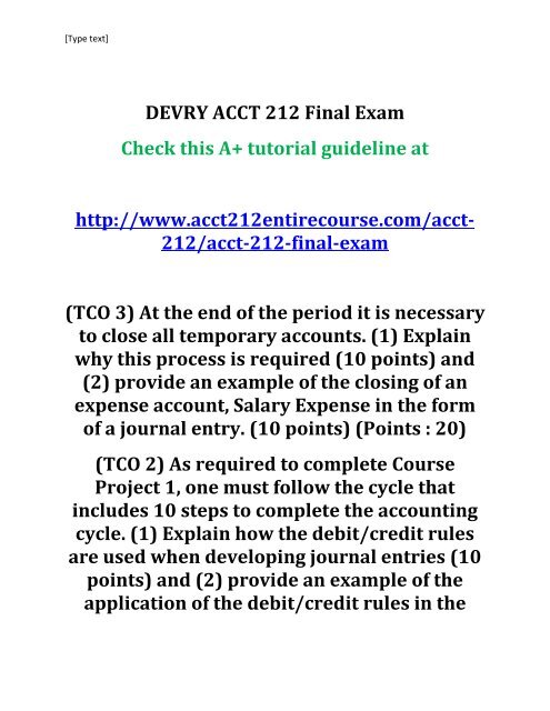 DEVRY ACCT 212 Final Exam