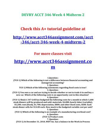 DEVRY ACCT 346 Week 4 Midterm 2