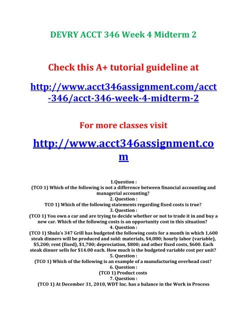 DEVRY ACCT 346 Week 4 Midterm 2