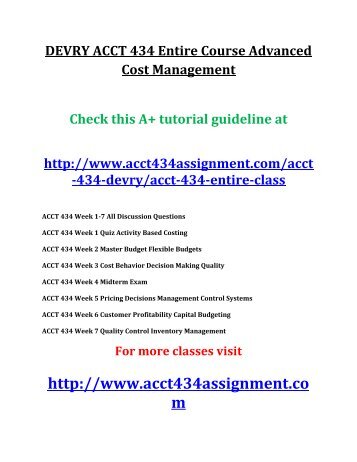 ACCT 434 Entire Course Advanced Cost Management - Copy - Copy - Copy