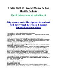 ACCT 434 Week 2 Master Budget Flexible Budgets