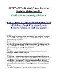 ACCT 434 Week 3 Cost Behavior Decision Making Quality
