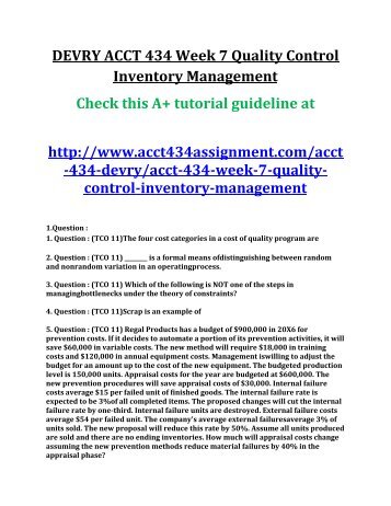ACCT 434 Week 7 Quality Control Inventory Management