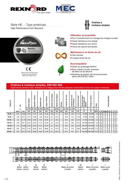 Chaînes à rouleaux Série HE Type américain RexPro