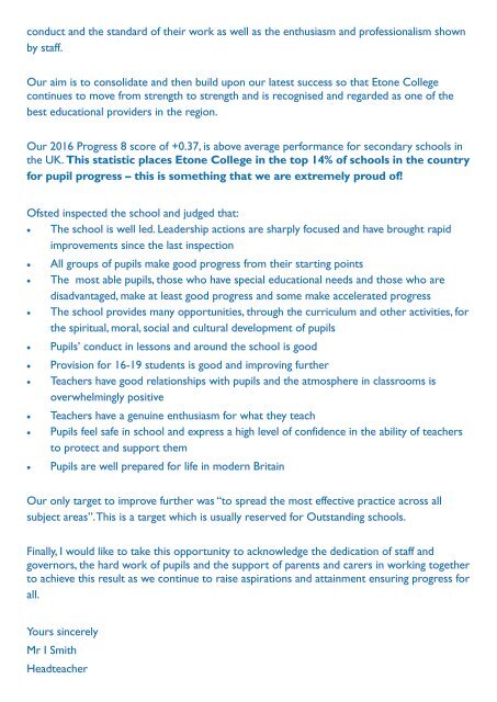 A LETTER FROM OUR HEADTEACHER - MR I SMITH