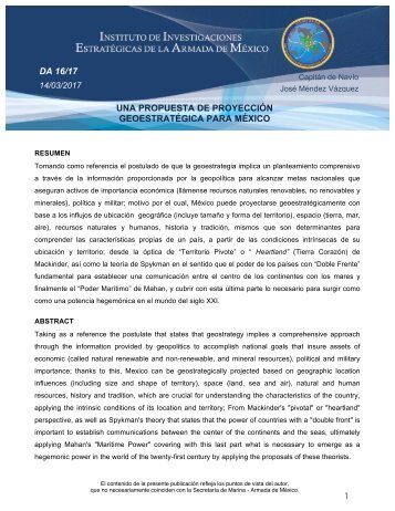 DA 16/17 14/03/2017 UNA PROPUESTA DE PROYECCIÓN GEOESTRATÉGICA PARA MÉXICO 1