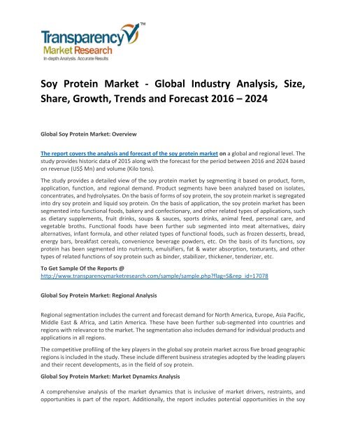 Soy Protein Market Trends, Price, Demand, Growth and Analysis To 2024