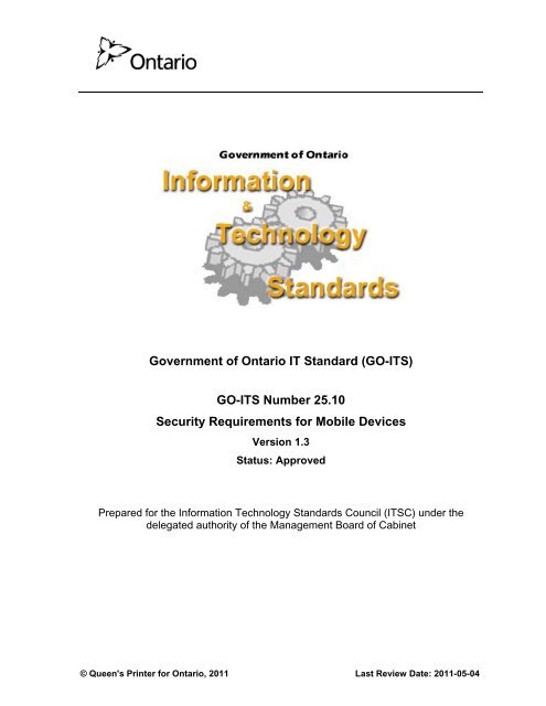 GO-ITS 25.10 Security Requirements for Mobile Devices - Ontario.ca