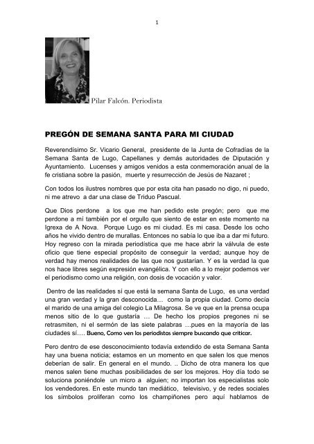 Pilar Falcón Periodista PREGÓN DE SEMANA SANTA PARA MI CIUDAD
