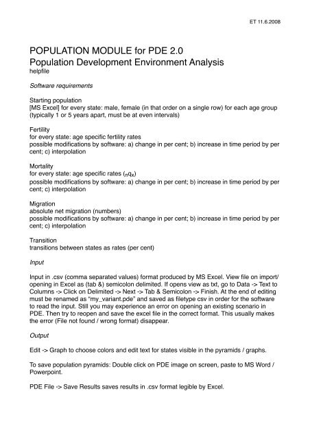 Population Note Pade POPULATION MODULE for PDE 2.0 Population Development - IIASA