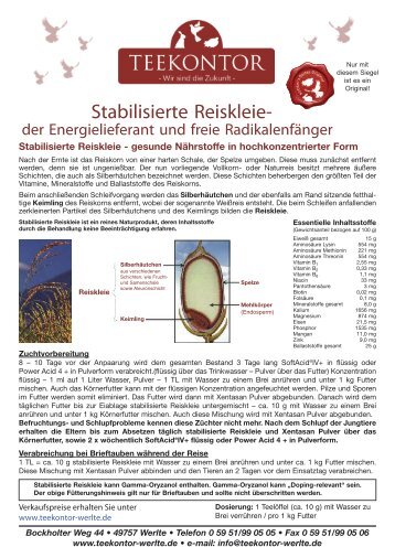 Stabilisierte Reiskleie- der Energielieferant und ... - Teekontor Werlte