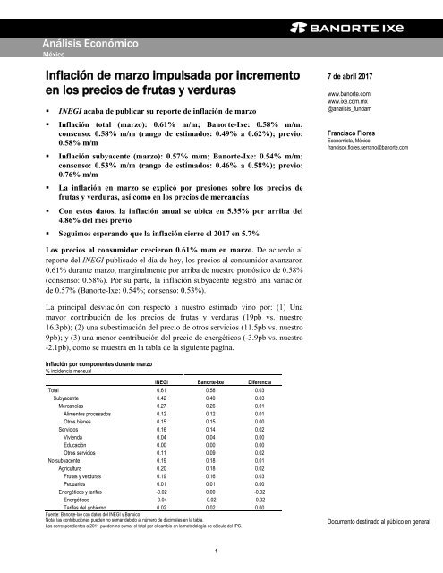 Inflación de marzo impulsada por incremento en los precios de frutas y verduras