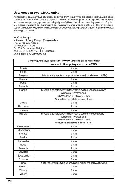 Sony VGN-Z51MG - VGN-Z51MG Documents de garantie Roumain