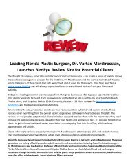 Leading Florida Plastic Surgeon, Dr. Vartan Mardirossian, Launches BirdEye Review Site for Potential Clients