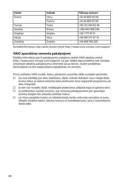 Sony SVD1121Q2R - SVD1121Q2R Documents de garantie Estonien