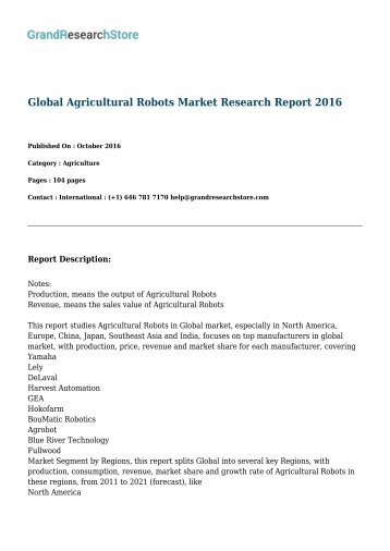 Global Agricultural Robots Market Research Report 2016