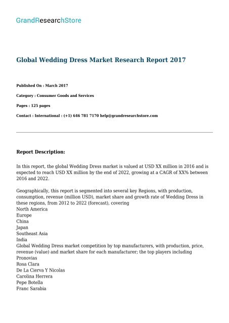 Global Wedding Dress Market Research Report 2017