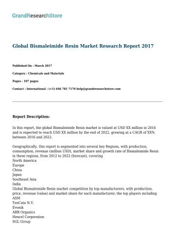 Global Bismaleimide Resin Market Research Report 2017