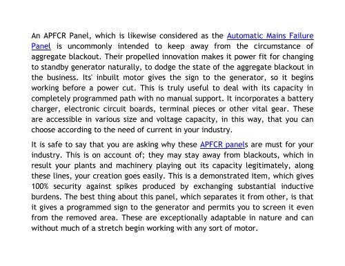 Why Do You Need An APFCR Panel?