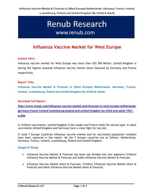 Influenza Vaccine Market for West Europe