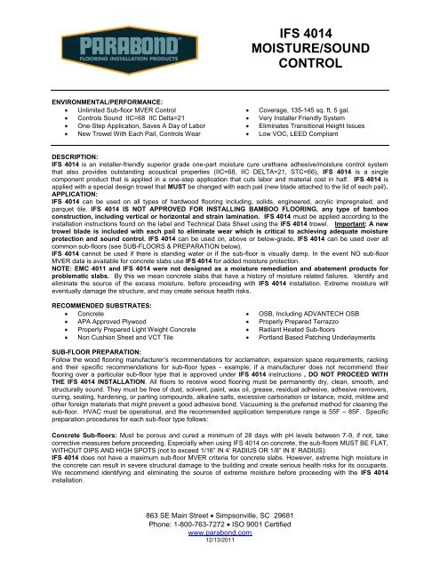Ifs 4014 Moisture Sound Control Parabond