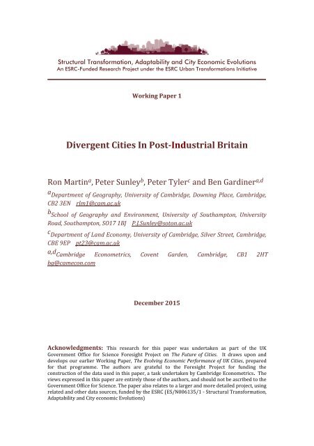 Divergent Cities In Post-Industrial Britain