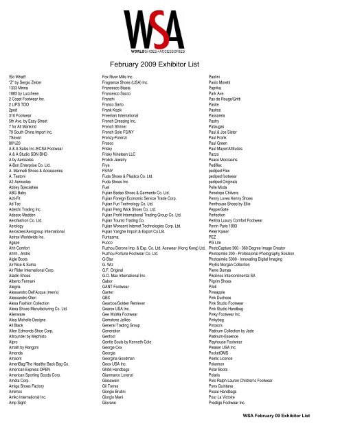 February 2009 Exhibitor List - WSA