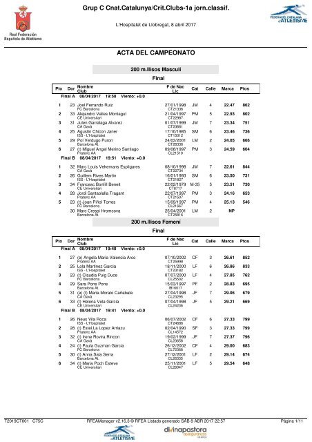 Grup C Cnat.Catalunya/Crit.Clubs-1a jorn.classif ACTA DEL CAMPEONATO