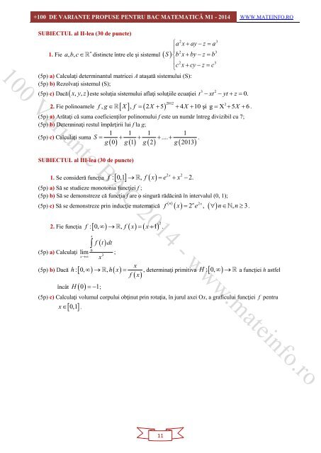 Culegere Online BAC Matematica Mate-Info, Stiintele Naturii 2014