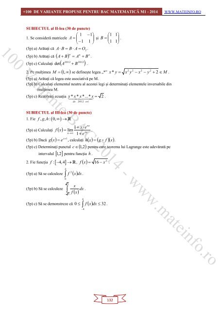 Culegere Online BAC Matematica Mate-Info, Stiintele Naturii 2014