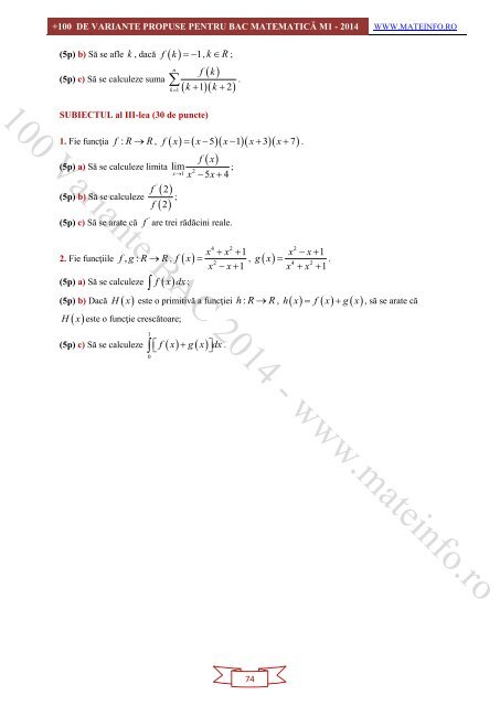 Culegere Online BAC Matematica Mate-Info, Stiintele Naturii 2014