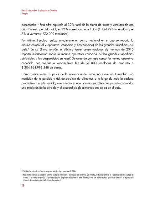 PÉRDIDA Y DESPERDICIO DE ALIMENTOS EN COLOMBIA