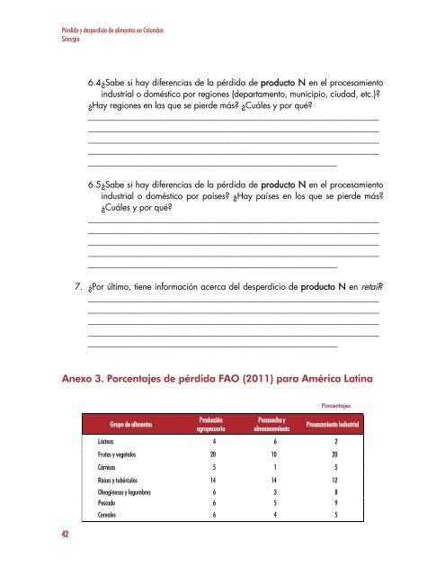 PÉRDIDA Y DESPERDICIO DE ALIMENTOS EN COLOMBIA